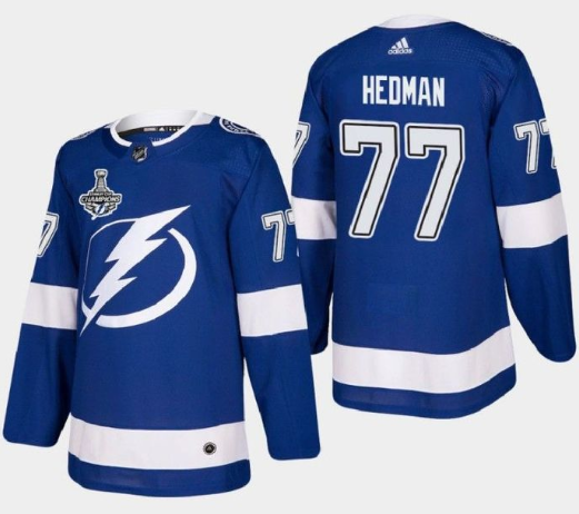 Men's Tampa Bay Lightning #77 Victor Hedman 2021 Stanley Cup Champions Stitched Jersey Men's Tampa Bay Lightning #77 Victor Hedman 2021 Stanley Cup Champions Stitched Jersey